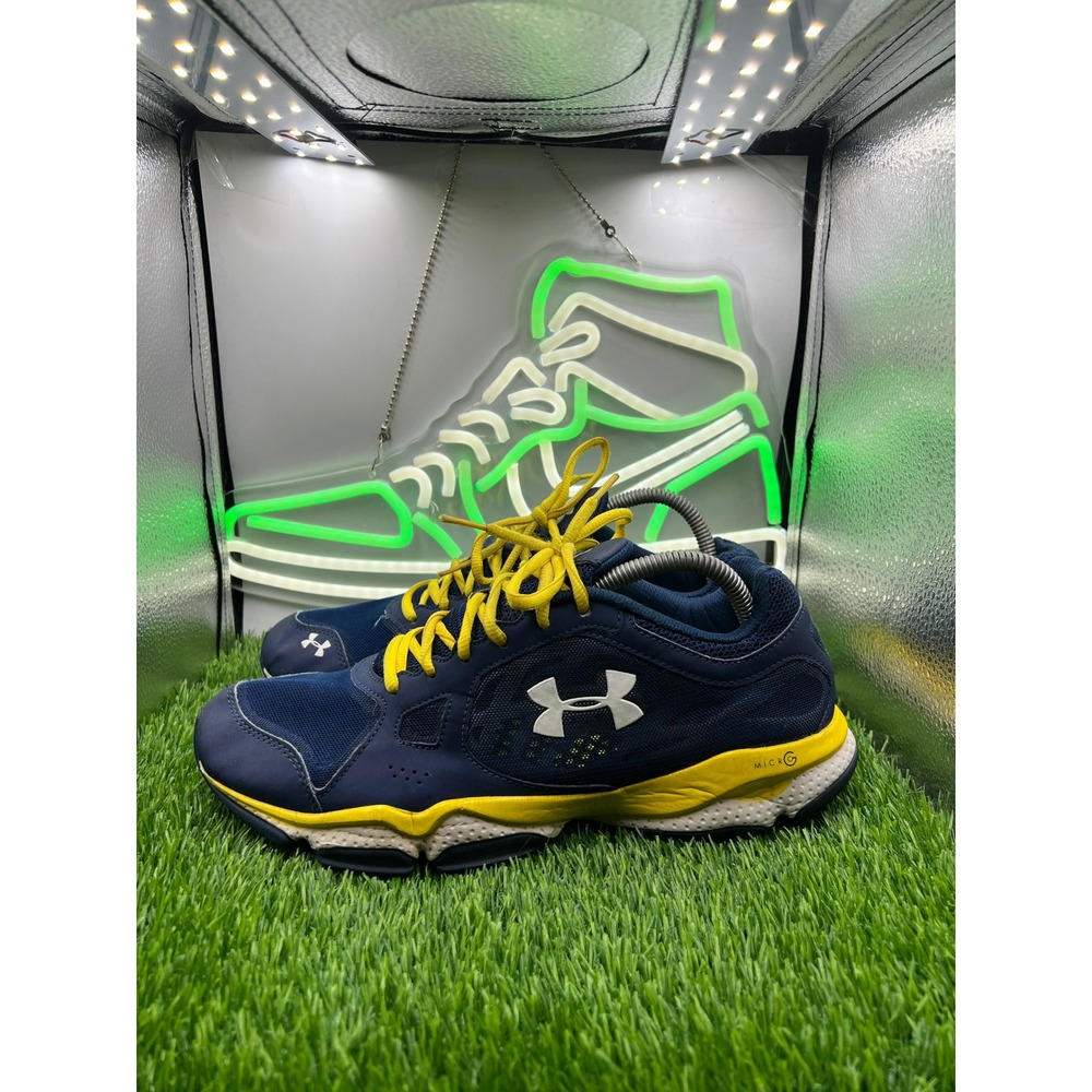 Under Armour Micro G Mens 9 Navy Blue Yellow Running Training Shoes 1246390-410